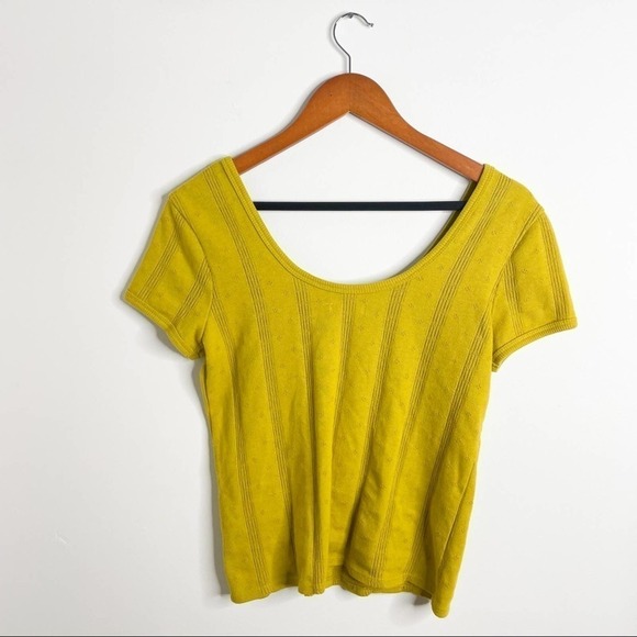 MADEWELL mustard yellow ribbed pointelle babydoll top size S Small - Picture 4 of 6
